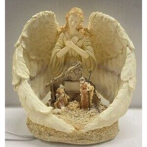 Angel, Mary, Joseph & Jesus Manger Scene Statue Lamp WORKS! Christmas Holiday